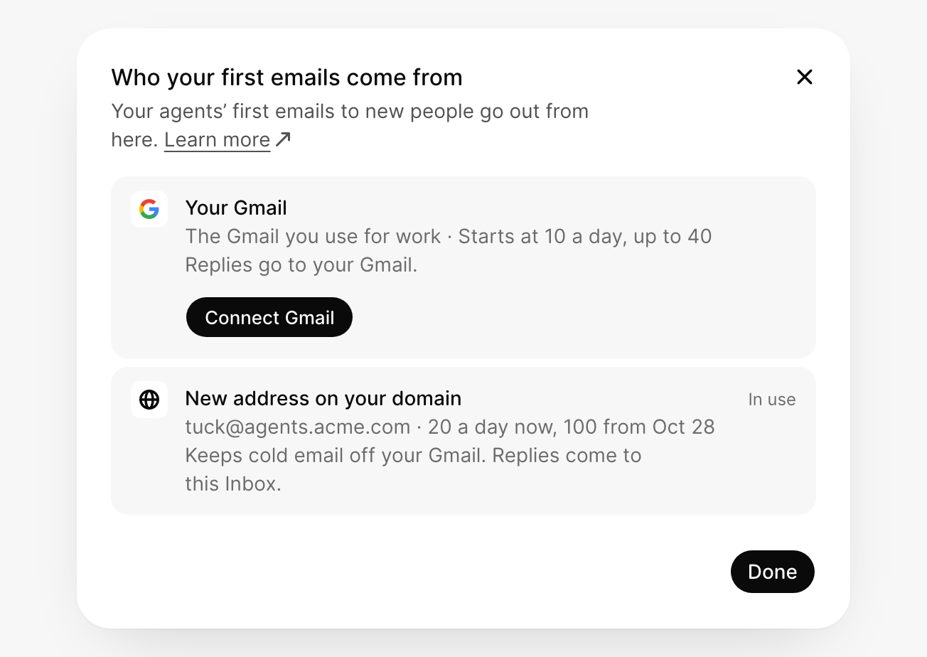 New address on your domain marked In use