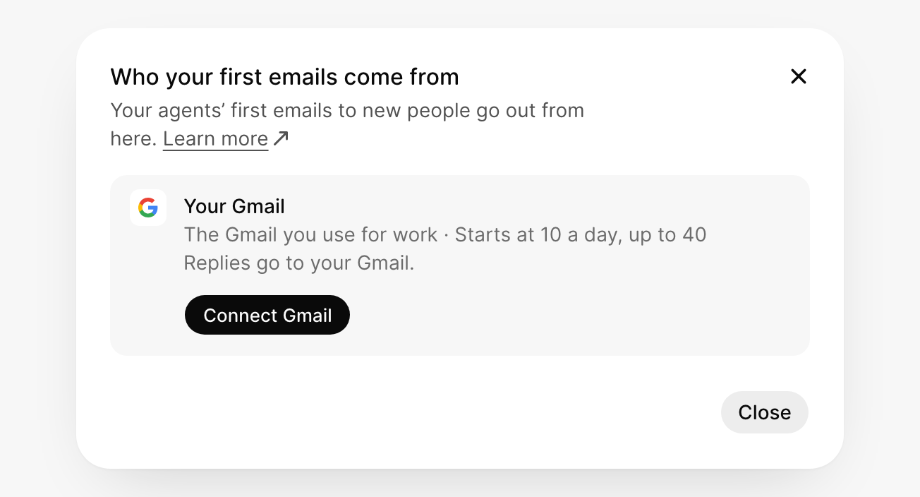 Who your first emails come from, with a Connect Gmail button